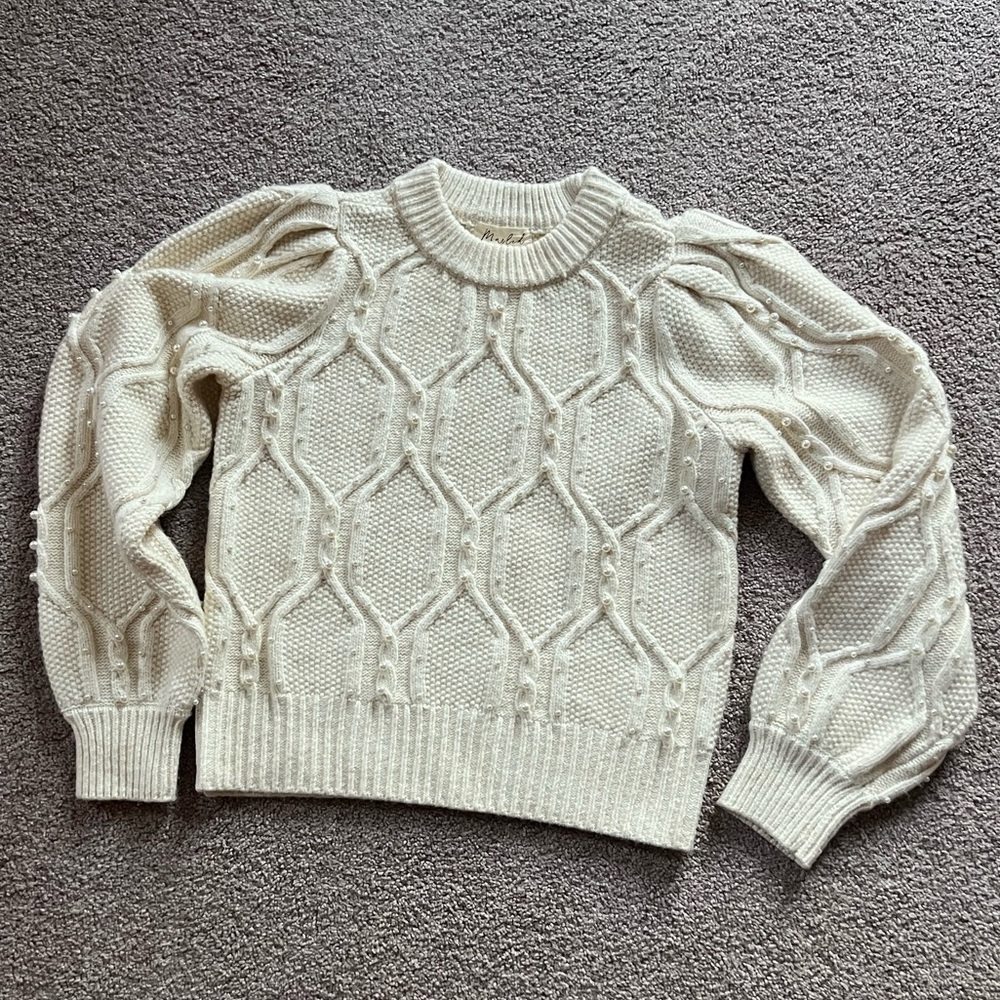 Marled Cream Textured Knit Sweater Pearl detail S